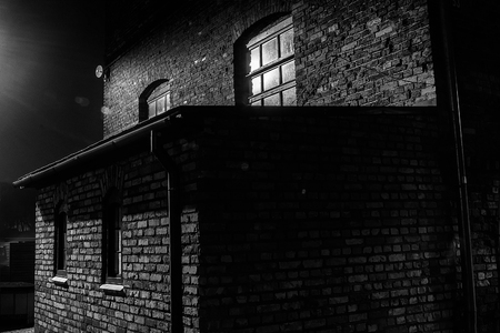 The town's old house and the side of the wallの写真素材