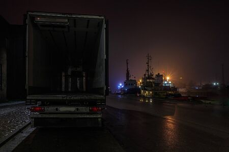 in the evening, the port is open wagonの写真素材