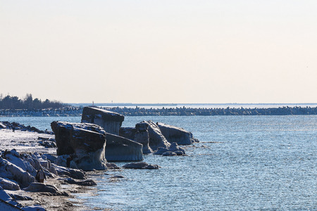 On a cold winter day, the collapsed forts have been frozenの写真素材
