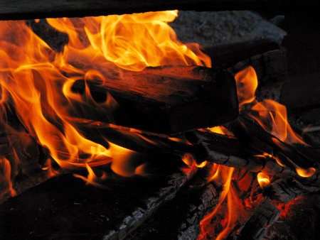 Hot flame in a fire, fire wood burns