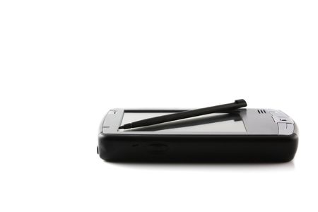 The pocket computer with a feather, isolated on a white backgroundの写真素材