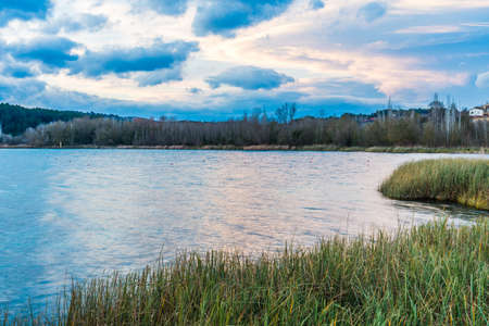 Sunset at the lake (Estany de Banyoles, Catalonia, Spain)の写真素材