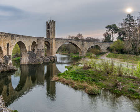 Medieval bridge of Besalu (Catalonia, Spain)の写真素材