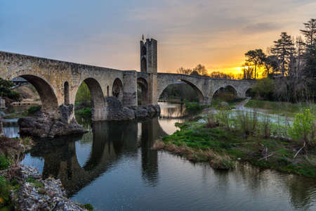 Medieval bridge of Besalu (Catalonia, Spain)の写真素材