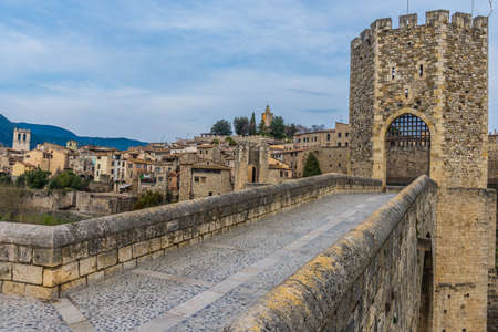 Medieval bridge of Besalu (Catalonia, Spain)の写真素材