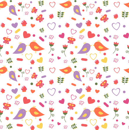 seamless pattern of lovebirds with flowersのイラスト素材