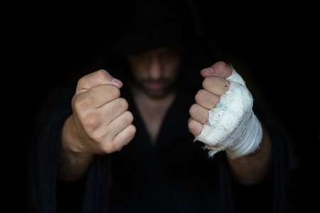 Professional taping. Boxers fists before rumble. Ready to fightの写真素材