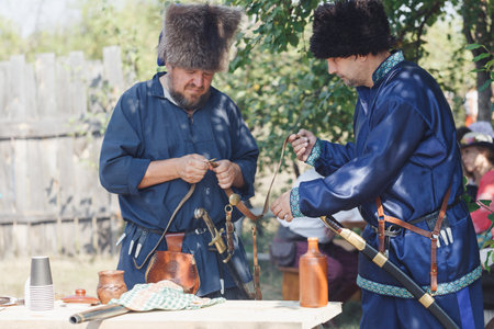 Russia, Gardarika - August 27, 2022: Fest of historical reconstruction Ural Fortress, Middle Ages and the Great Patriotic War, selective focus.のeditorial素材