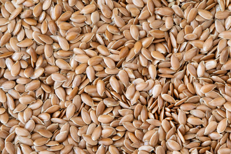 Flax seeds background, linseed, top view, Linum usitatissimum.の写真素材