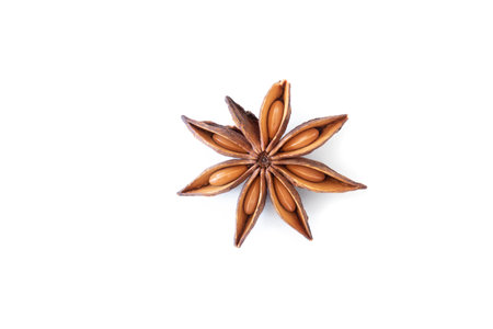 Anise star isolated on a white background, small shadow, macro, Illicium.の写真素材