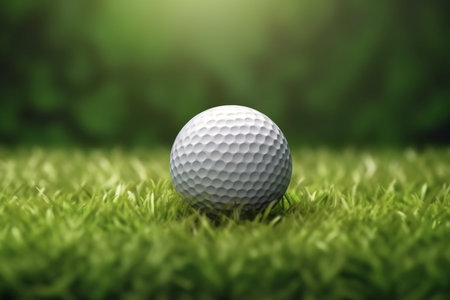 Golf ball on the green grass background. AI generative.の素材