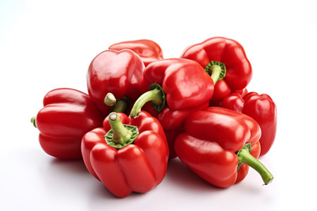 Red bell pepper on a white background. Fresh red bell pepper vegetable. Ai generative.の素材