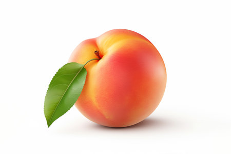 Peach with leaf on a white background. Generative ai.の素材