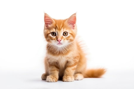 a long haired orange kitten in front of a white background. Generative ai.の素材
