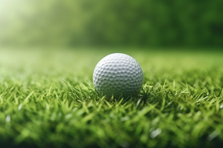 Golf ball on the green grass background. AI generative.の素材