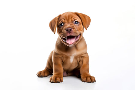 a Bordeaux puppy dog in front of a white background. Generative ai.の素材