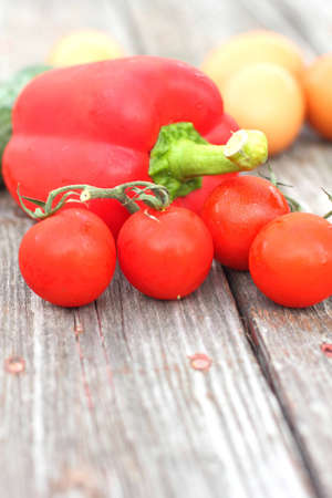 Fresh vegetables on a wooden backgroundの写真素材