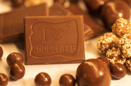 Chocolate tile with chocolate balls and chocolate balls in sesameの写真素材