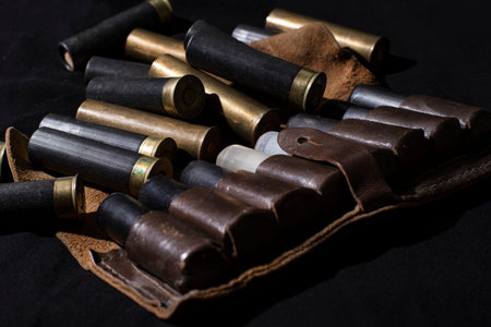 Hunting ammunition in leather bandolier .