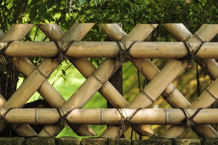 texture of tropical design house wall made from bambooの写真素材