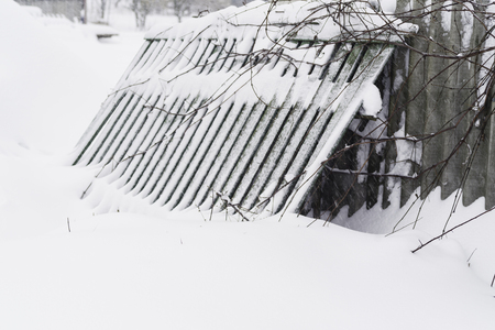 Fence and snow in winter.Winter landscape. Fence snowy snow.の写真素材