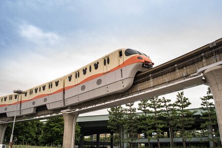 08.2018. Japan Tokyo.Tokyo train at Disney Land.Disney Line station. Transportation Guide to Tokyo Disney Resort. The Mass Transit Railway is the rapid transit railway system of Tokyoのeditorial素材