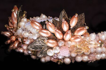 Bead and crystal hair hoop. Decoration for girls and women. Fashionable jewelry hair decoration rim .の写真素材