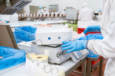 Industrial equipment at a meat factory. Meat processing plant. Meat processing equipment. Production...