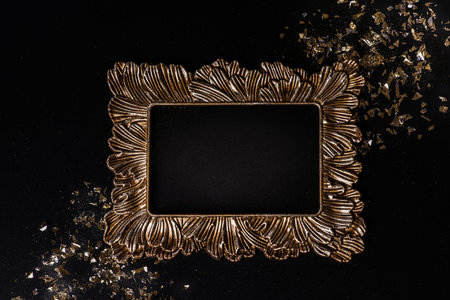 Frame for writing text, copy space. New Year's card from a frame and fir branches and sweets.