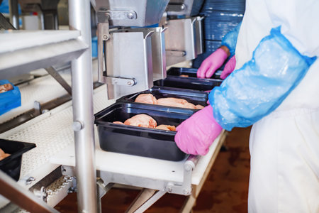 Chicken fillet production line. Meat processing equipment. Line for the production of semi finished...