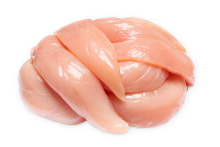 Fresh chicken leg with skin many pieces close-up for a supermarket, retail. Raw chicken meat. Raw chicken legs.の写真素材