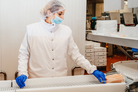 Conveyor Belt Food.The meat factory. Chicken fillet production line . Factory for the production of...