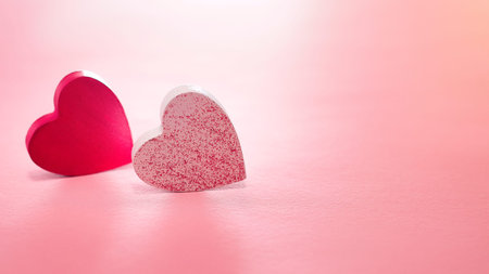 Two Hearts On Pink In Shiny Background - Valentines Day Concept