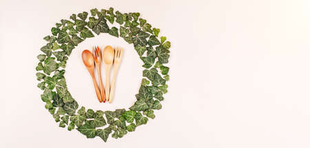 Wooden cutlery for reusable use.Environmental protection concept.made of natural materials.Plastic free.Set of eco friendly bamboo eating ,wooden cutlery.Zero waste traveling set.Sustainable lifestyleの写真素材