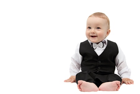 happy boy in suitの写真素材