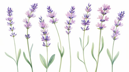 Lavender flowers. Set of lavender flowers. Vector illustration.の素材