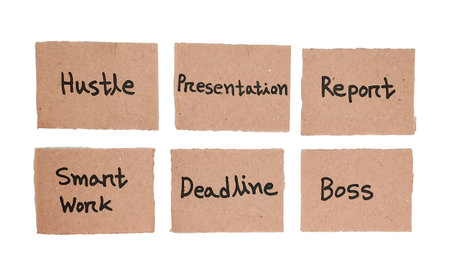 Sticky notes with words written on them.の写真素材