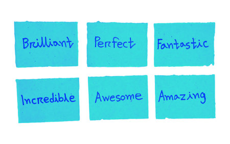 Blue sticky notes isolated on a white background. Business and finance concept.の写真素材