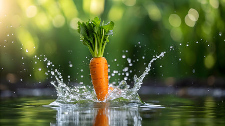 Carrot in water splash with bokeh background, healthy food conceptの素材