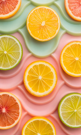Citrus fruit background - lime, lemon, orange, grapefruitの素材