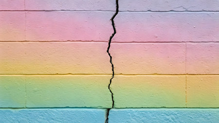 Broken brick wall with colorful paint. Abstract background for design.の素材