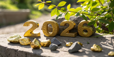 New Year's card in the form of numbers 2026 on the stoneの素材