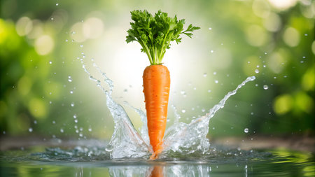 Carrot with water splash on nature background. Healthy food concept.の素材