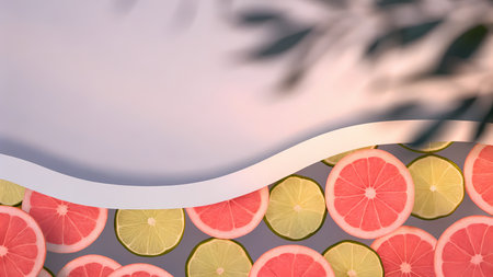 Citrus background with slices of lemon, lime and grapefruitの素材