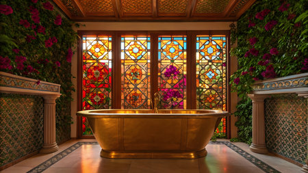 3D CG rendering of Bathtub with flowers in a luxury hotelの素材