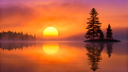 Foggy sunrise over Lake Tahoe, California, USA.の素材