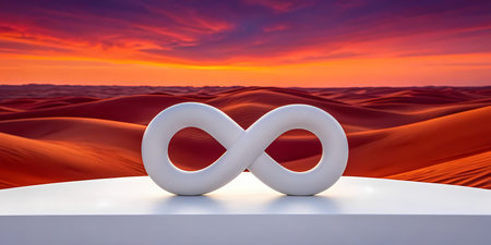 Infinity symbol on white table in red desert. 3d renderの素材