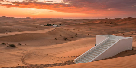 Sunset over the sand dunes of the Sahara desert in Moroccoの素材