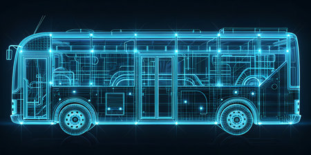 Abstract image of a bus with luminous lines. 3D renderingの素材