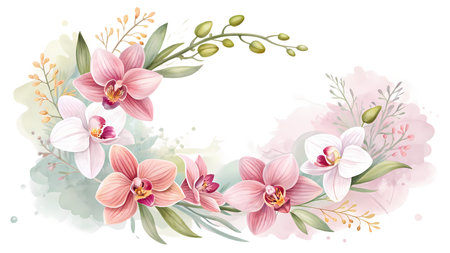 Watercolor floral wreath with orchids. Vector illustration.の素材